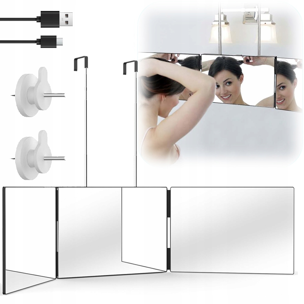 Zrcadlo 3STRANNÉ Led Pro Stříhání 360° Nastavitelná Svítivost 91.2 CM