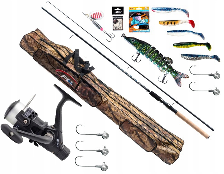 Spiningový Rybářský Set Prut Jaxon Naviják Szczupak Sandacz Dárek