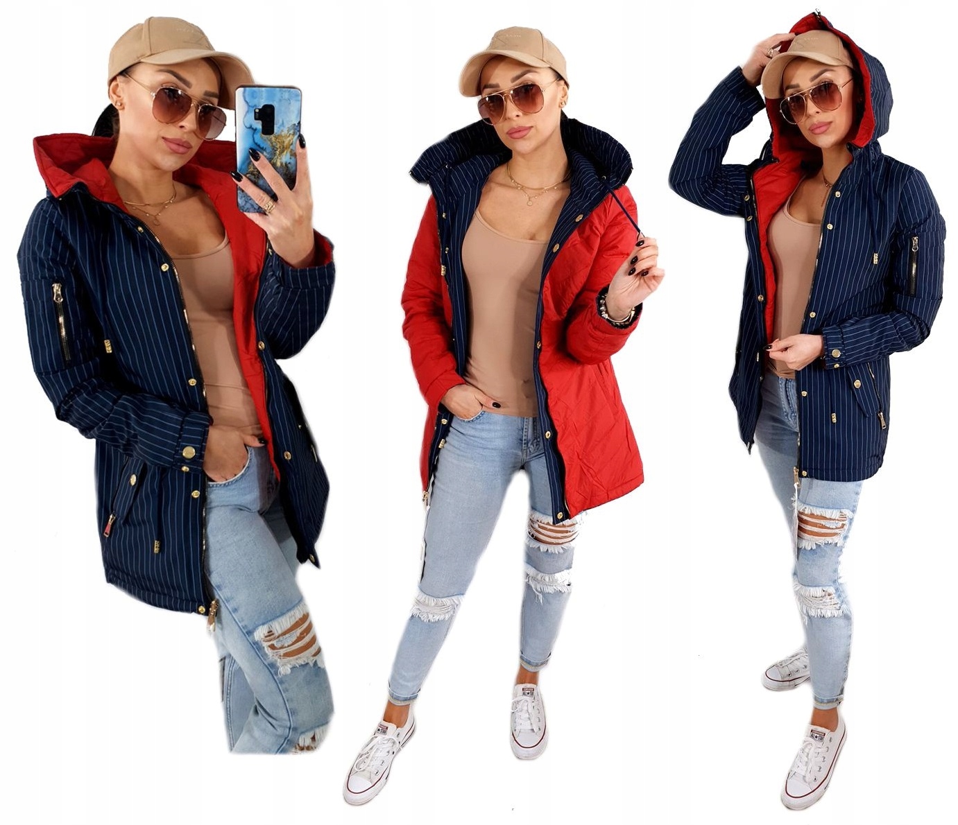 

Wiosenna dwustronna kurtka damska Parka W659G r L