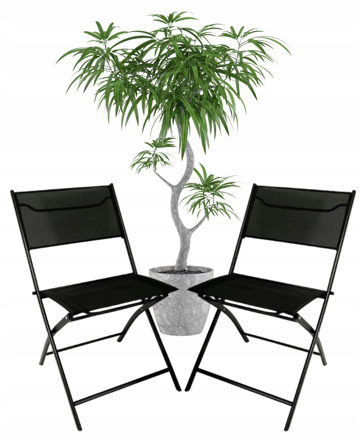 Sada 2 stoličiek – moderné skladacie kovové záhradné kreslo, čierne