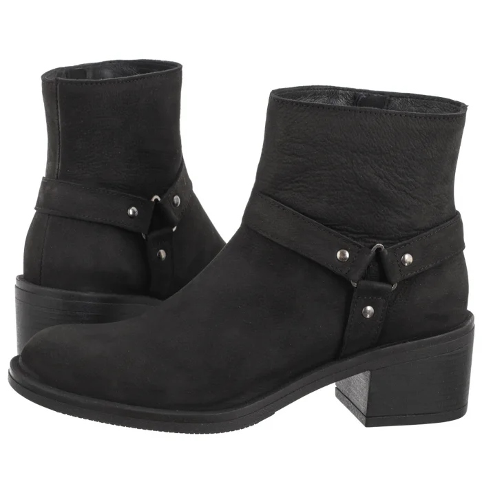 Boty Kovbojské Boty Kotníkové Boty Kožené Dámské Nessi Černé 24695_ 9