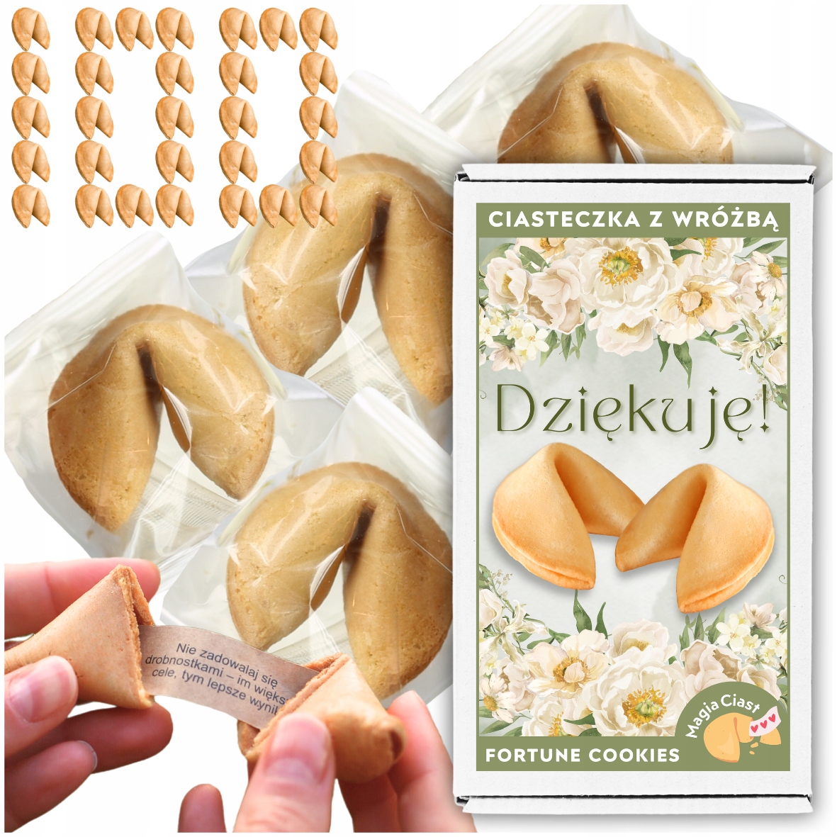 Chińskie Ciasteczka z Wróżbą Magia Przeznaczenia Ciasteczka Dziękuję 100szt