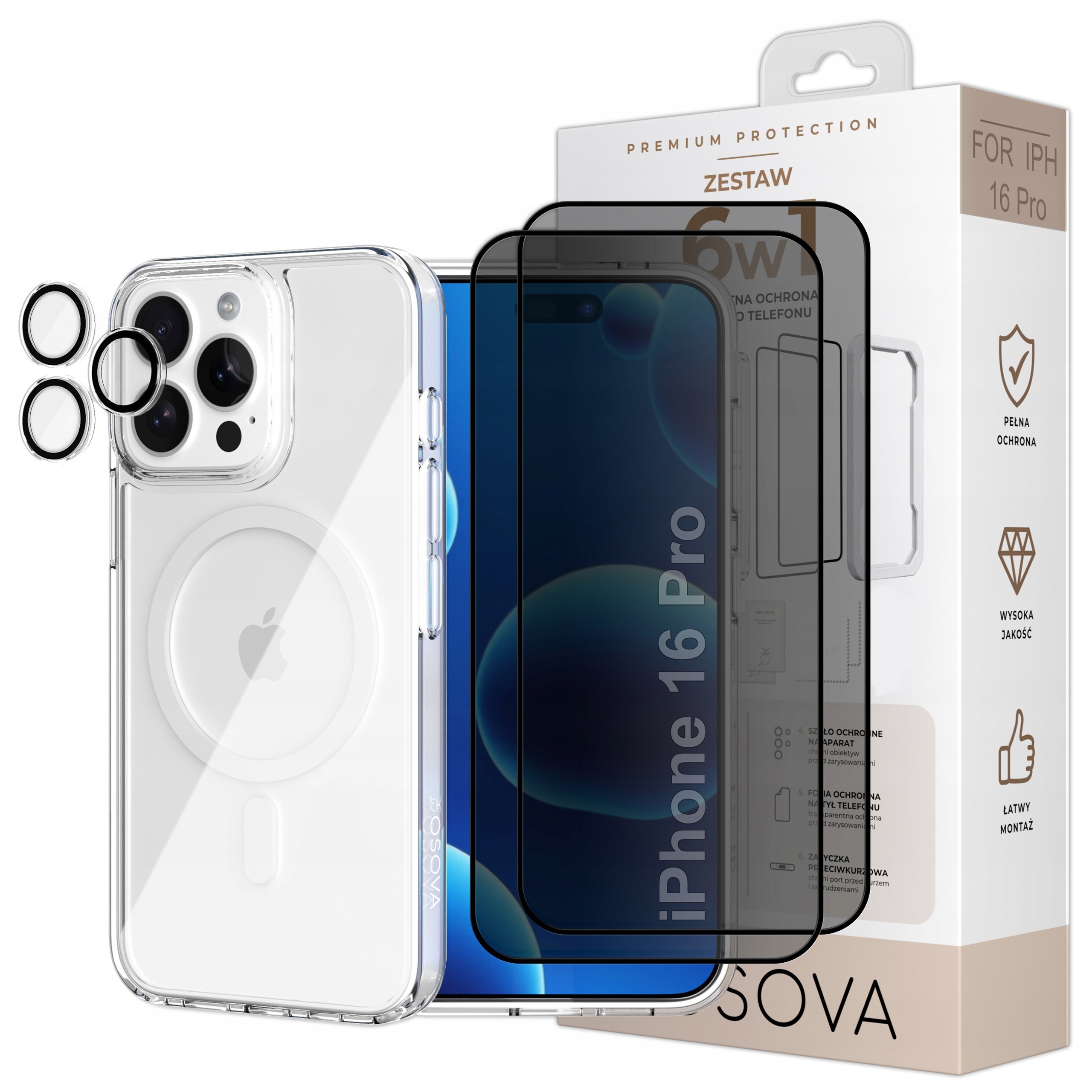 Pouzdro pro iPhone 16 Pro pro MagSafe Osova Sklo Privacy sklo fotoaparát 6v1
