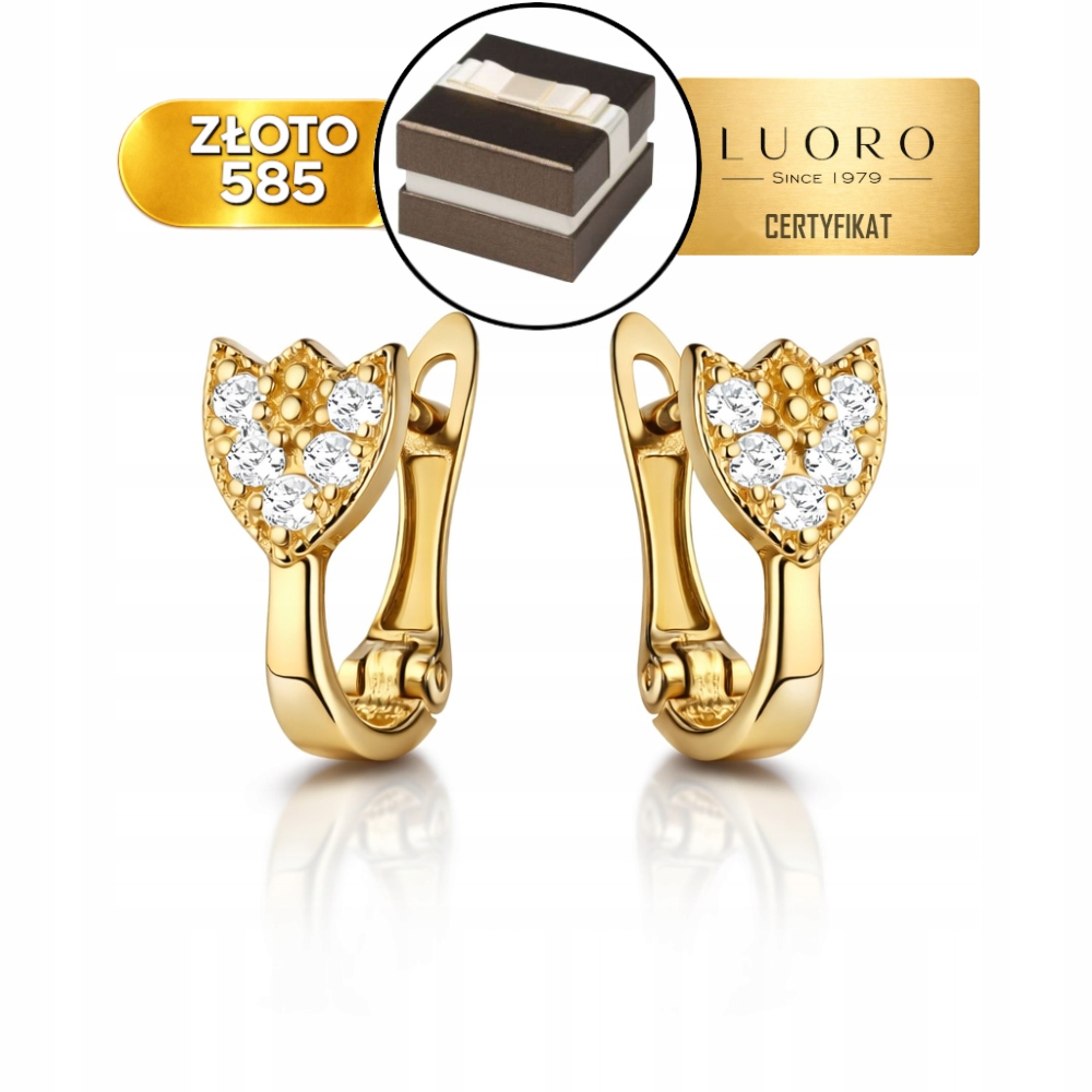 Náušnice Zlaté 585 14K Tulipány Se Zirkony 10 MM, Anglické Zapínání