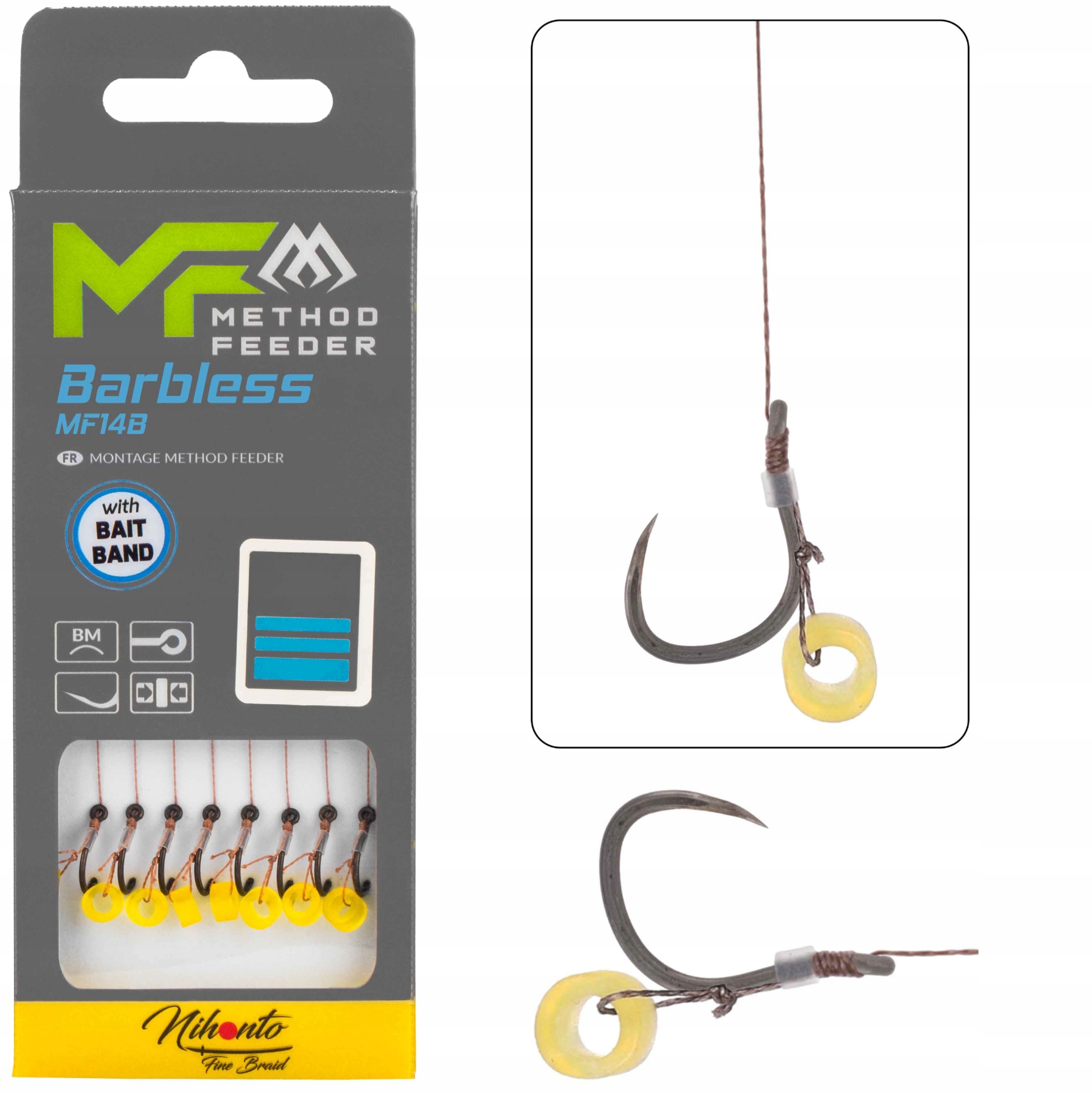 Przypony z gumką hak nr8 bezzadziorowy na plecionce 0.14mm 10cm zestaw 8szt