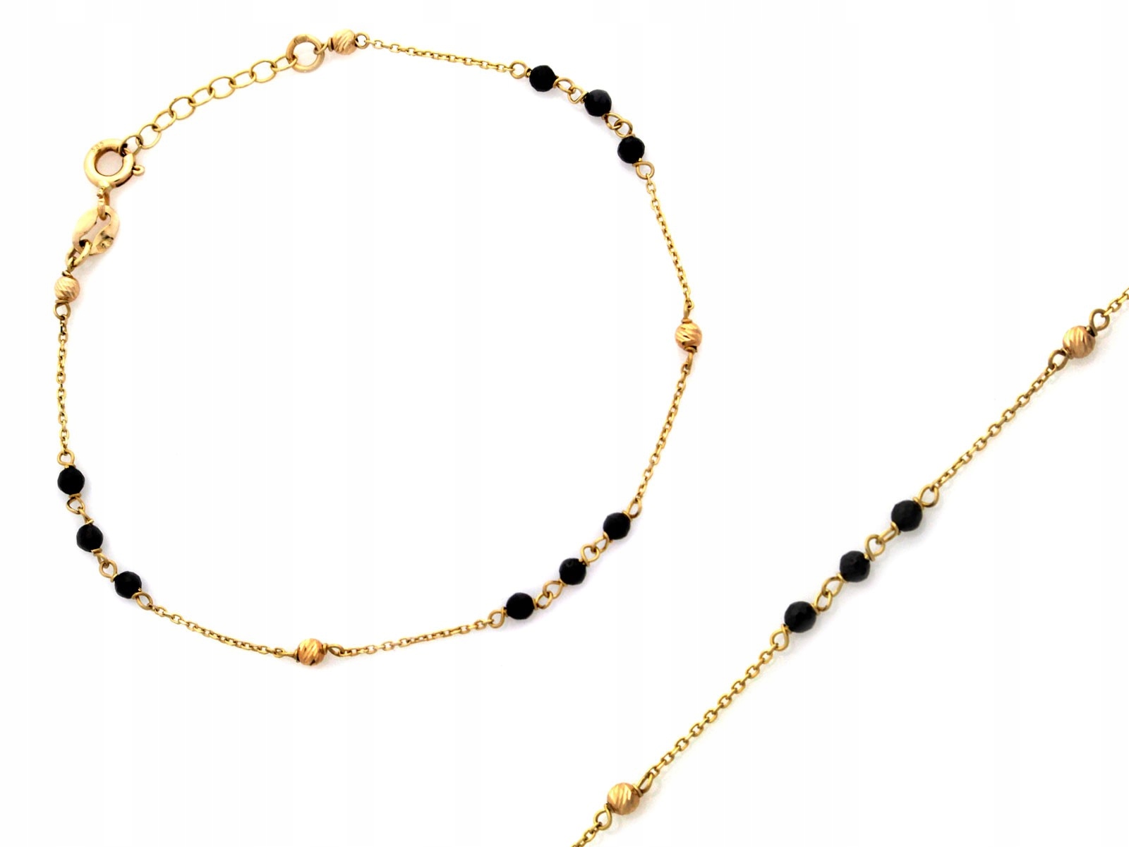 Zlatý náramek řetízek 585 s Kuličkami 1.21 g a černými Onyxy r19