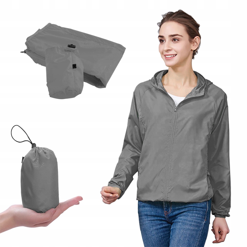 KURTKA PRZECIWDESZCZOWA Z KAPTUREM WIATRÓWKA LEKKA UNISEX SZARA ROZ XXXL Marka bez marki