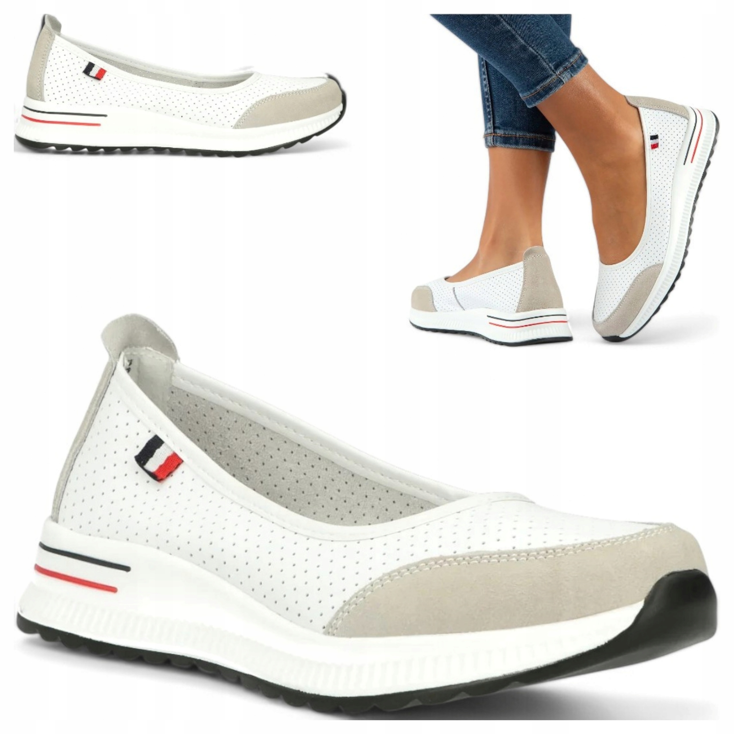 Dámské kožené baleríny 40 Filippo Pohodlné bílé sportovní polobotky nazouvací