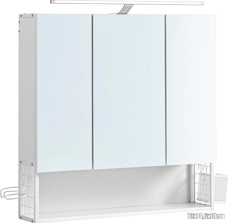 Kúpeľňová skrinka so zrkadlom a Led osvetlením biela 70x14,5x70 Veľké Zrkadlo