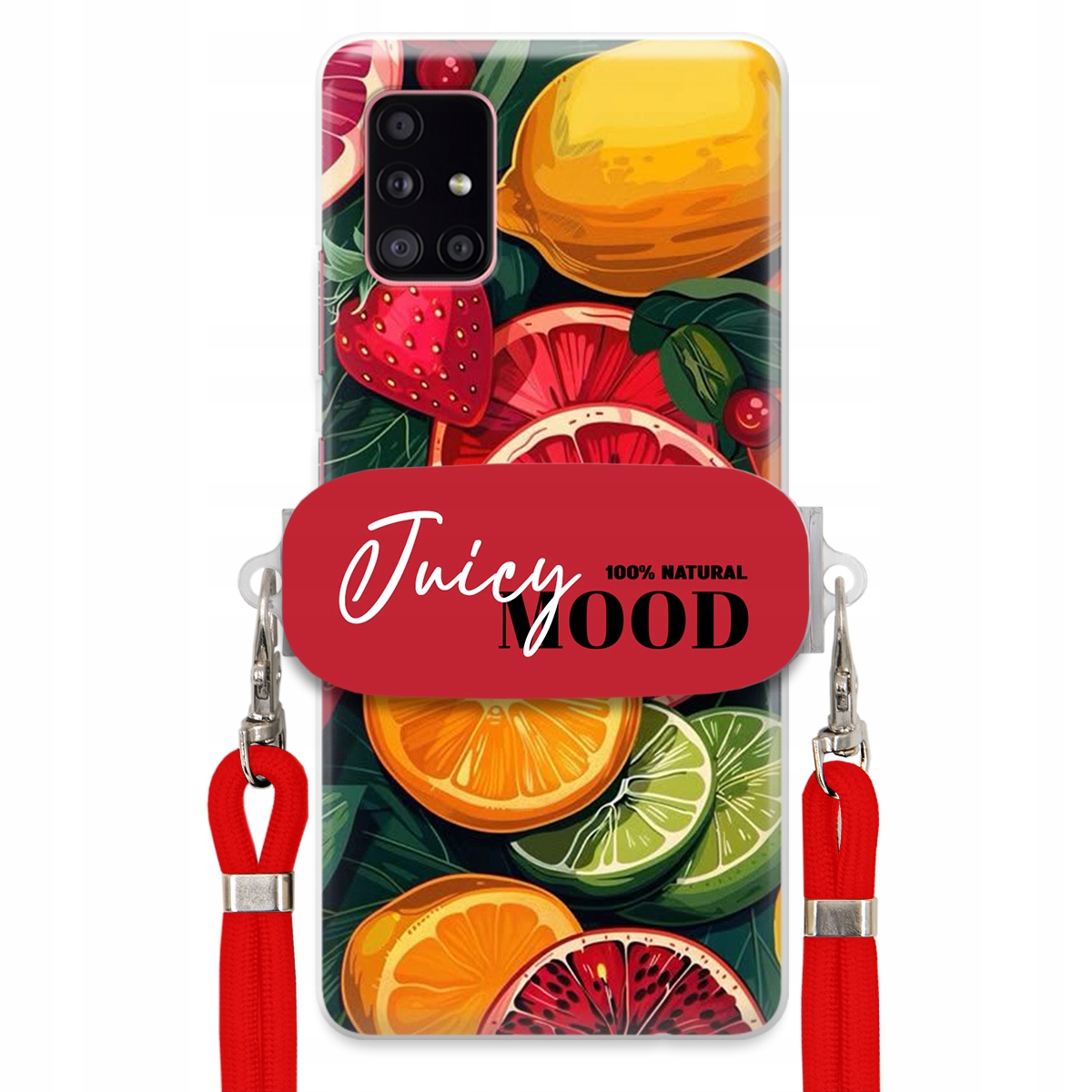 Puzdro pre Samsung A51 5G Červené Crossbody vodítko držiak Juice Mood Ovocie