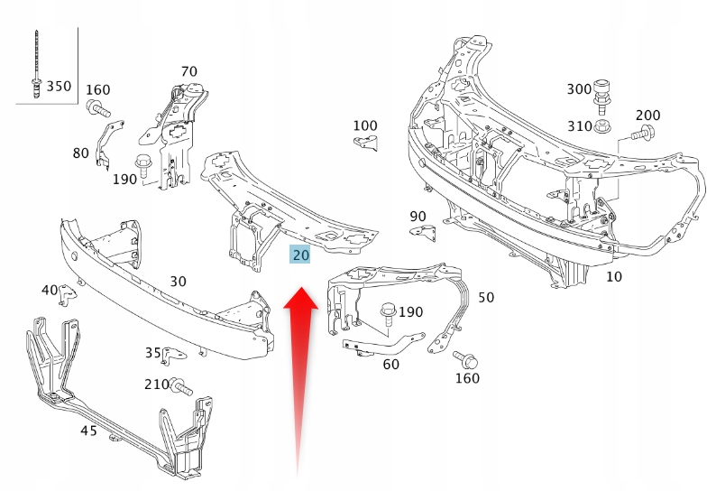Držák pro zpevnění předního pásu Mercedes S W221 A2216200172