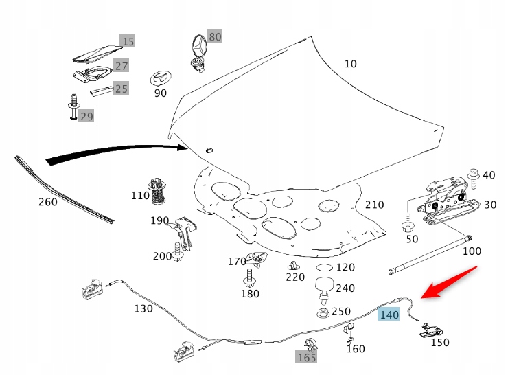 A2048800559 - Трос открывания крышки двигателя MERCEDES C W204