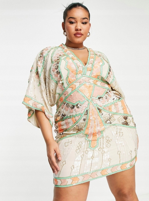 Zdobená Flitrová Koktejlová Šaty Design Pro Plnoštíhlou Ženu 44 XXL