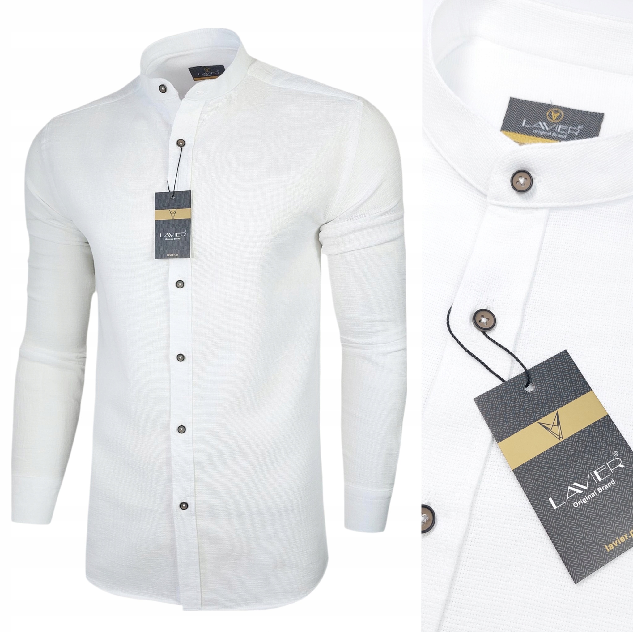 Pánská košile Lavier se stojáčkem 100% Bavlna Airy Slim, bílá, vel. M