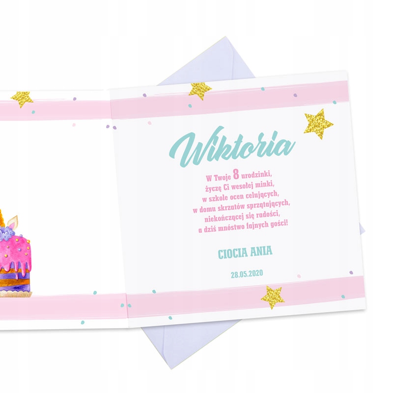 KARTKA urodzinowa Różowy Tort PERSONALIZOWANA Marka Oms