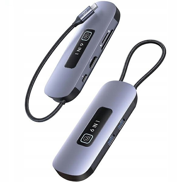 Adaptér Usams Hub 6v1 Usb-c 2xUSB-A 3.0,TF,SD,USB-C,HDMI PD100W šedý