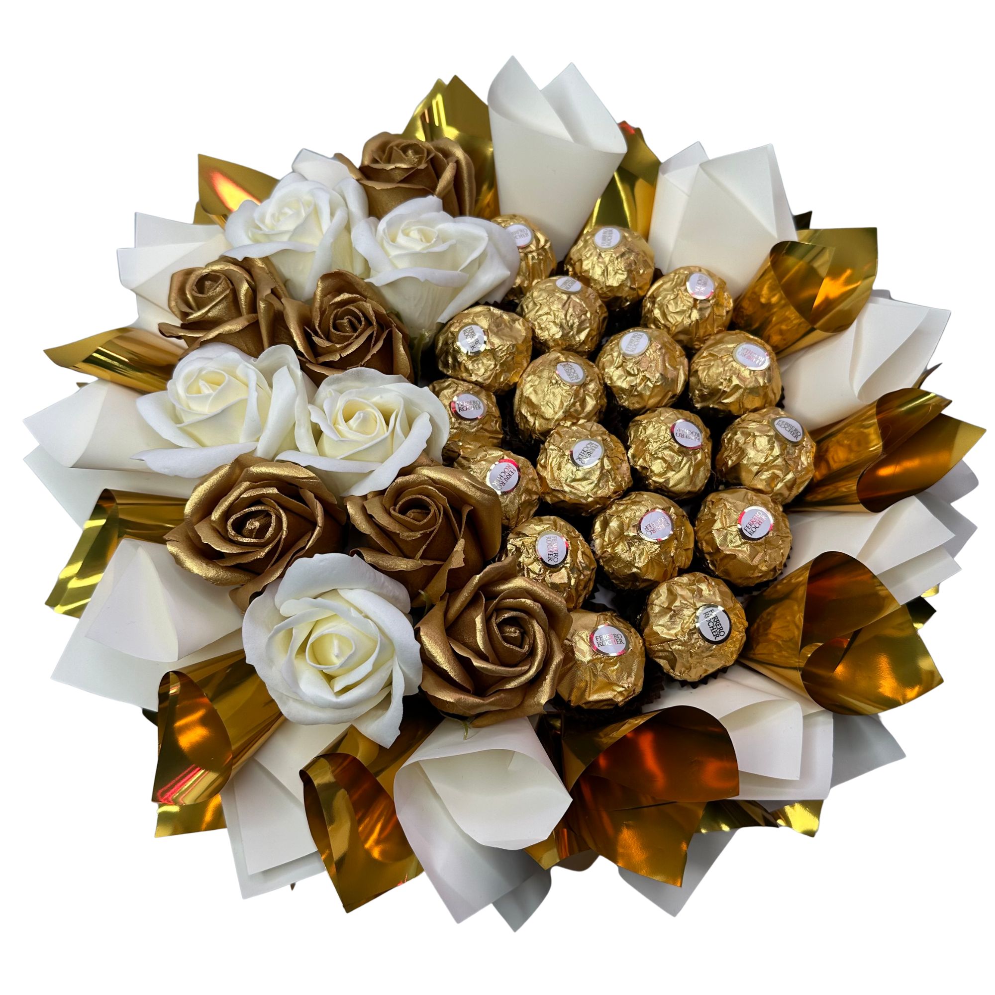 Levně Dárková Sada Kytice Sladkostí Ferrero Krémově Zlatá Narozeniny Svatba
