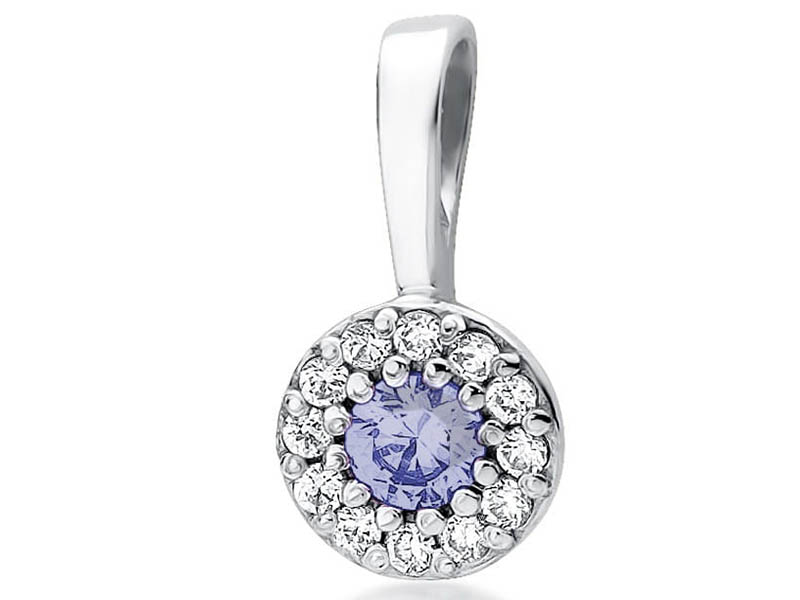 Zlatý přívěsek 585 bílé zlato tanzanit briliant s diamantem na řetízek