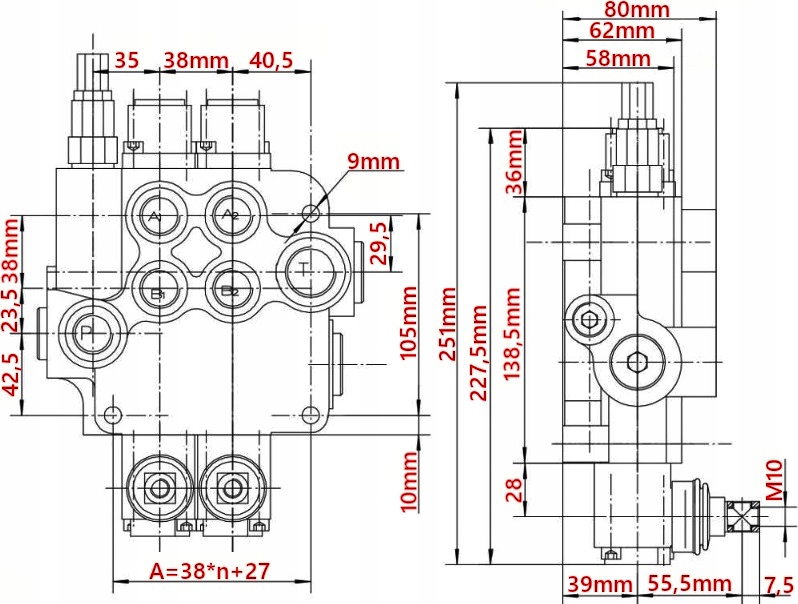 ROZDZIELACZ HYDRAULICZNY 5 SEKCYJNY 80L DO TURA Numer katalogowy części V-F80-5SM56Y