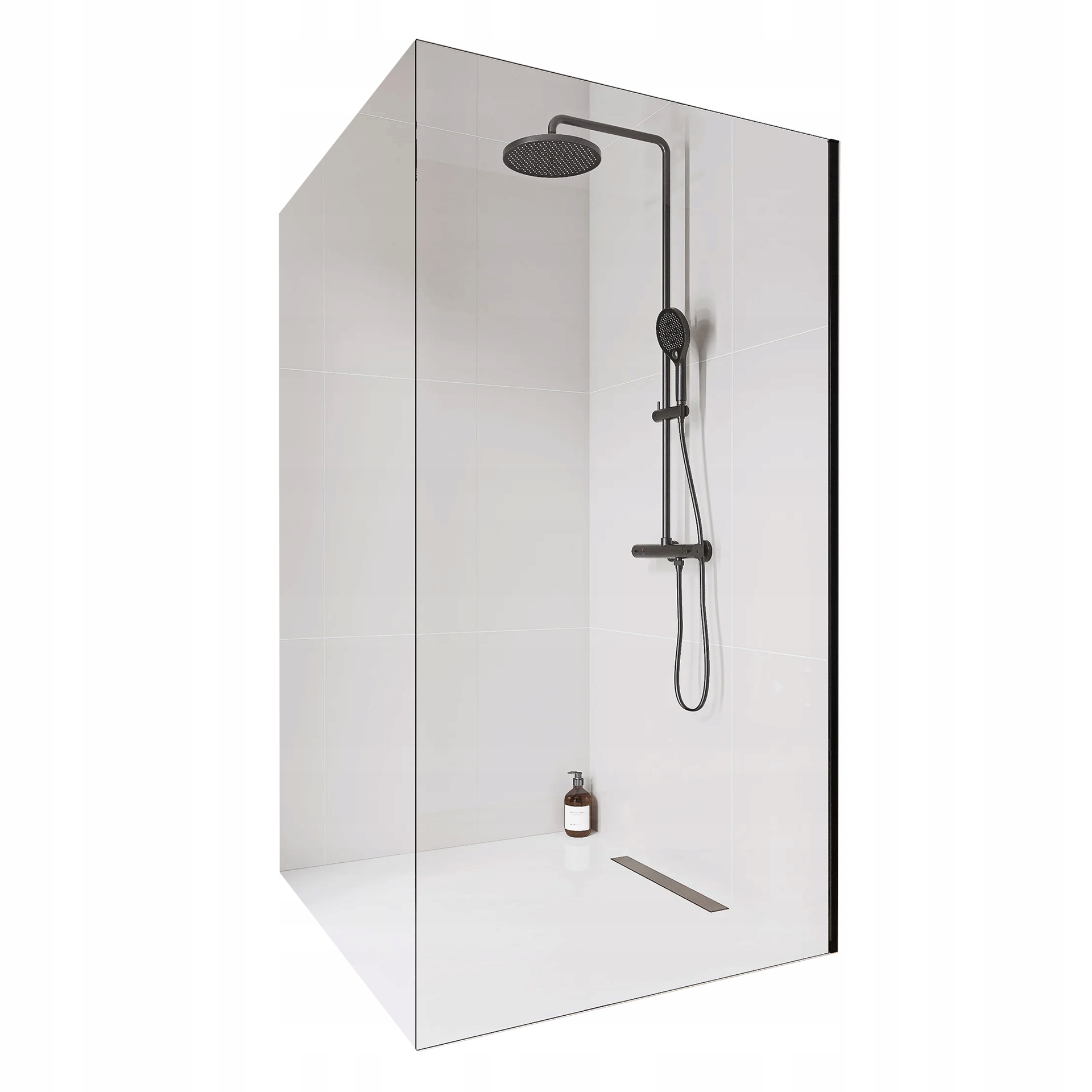 Ścianka prysznicowa 150cm kabina Walk-In szkło 10mm profil czarny EX102-2
