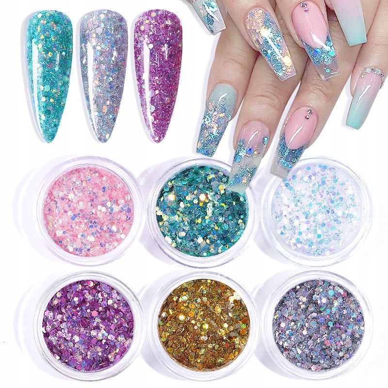 

Pyłek Brokat Glitter Do Paznokci Zestaw 6SZT