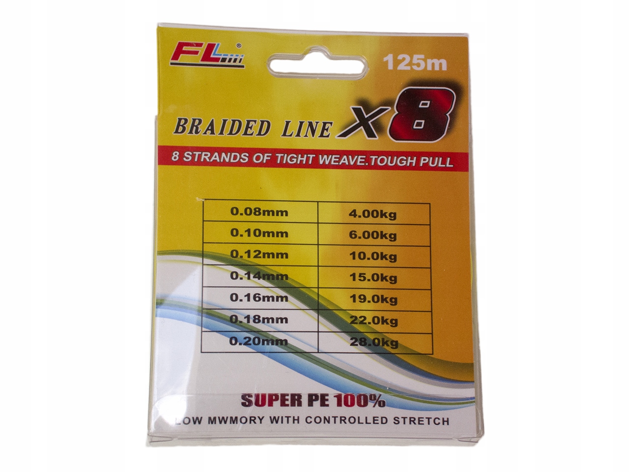 Ośmiosplotowa plecionka FL X8 SPIN 0,08mm 125m kolor żółty Długość 125 m