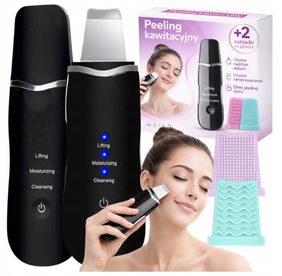 PEELING KAWITACYJNY DO TWARZY 5w1 BEZPRZEWODOWY ULTRADŹWIĘKOWY 2 NAKŁADKI