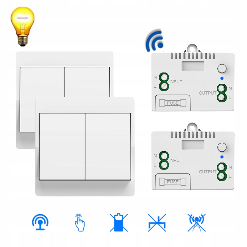 2 Stínový Přepínač 230 V Bezdrátový 433 Mhz 2 přijímač