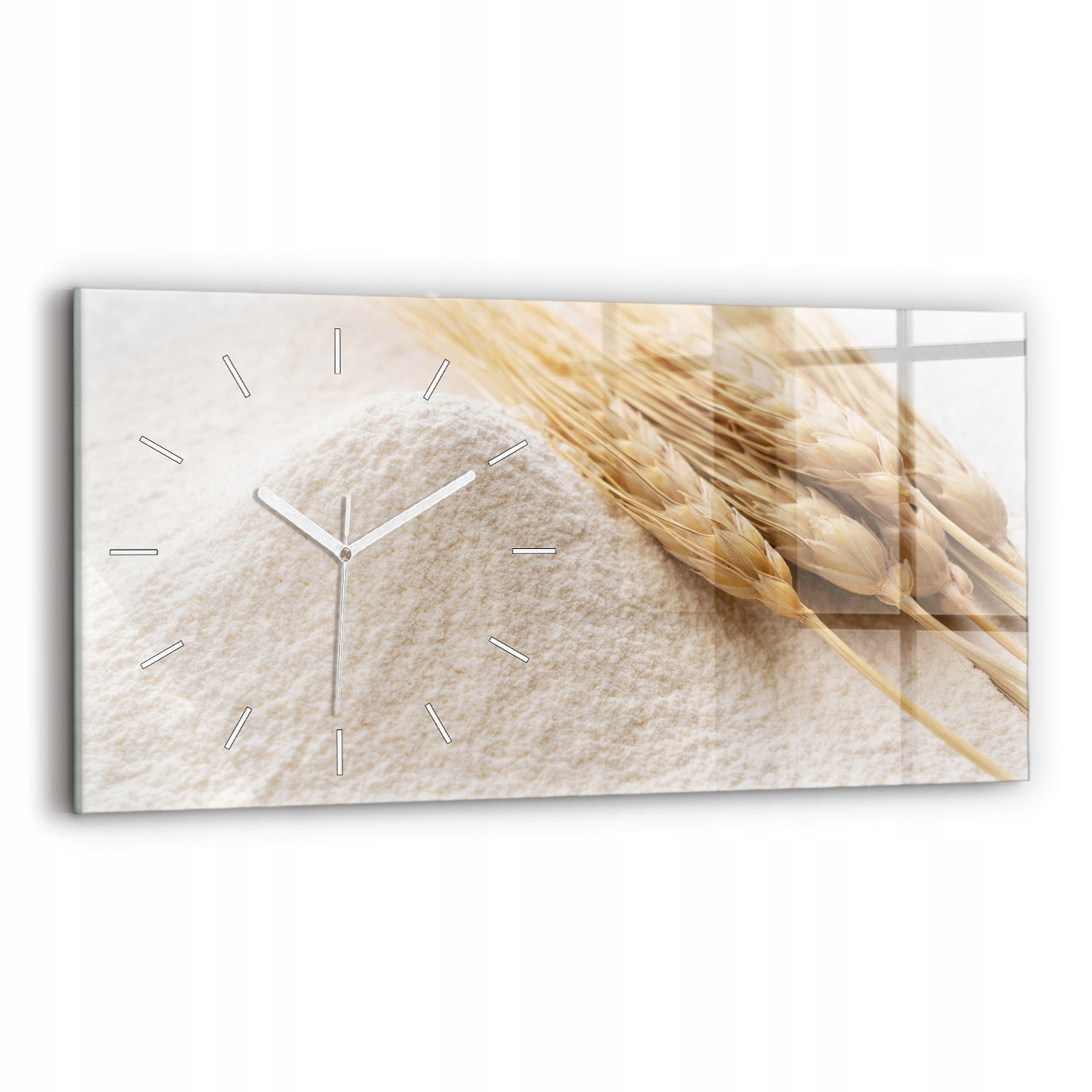 Horizontální nástěnné skleněné hodiny do obývacího pokoje s stylovým potiskem a moukou 60 x 30 cm