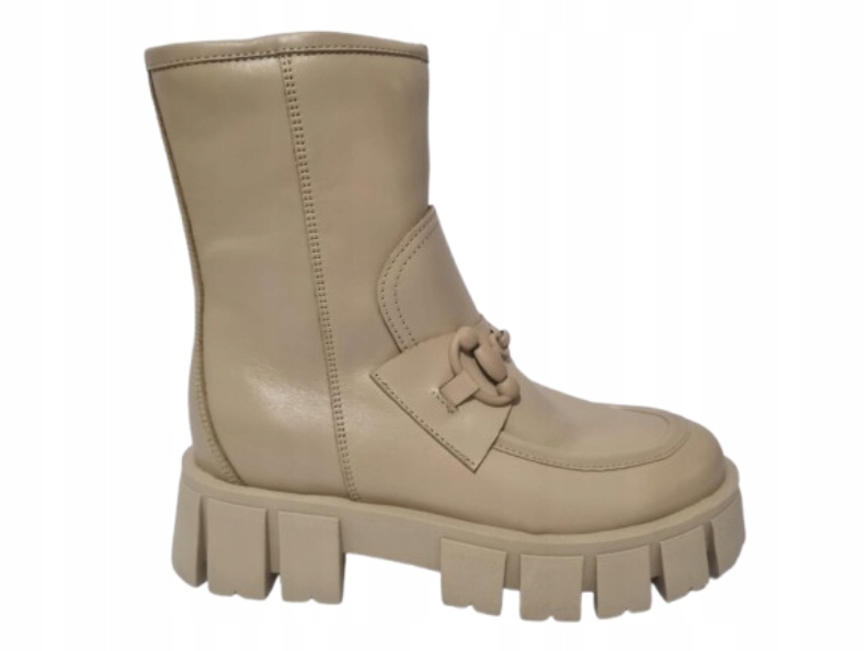 Béžové dámské kotníkové boty s koženými kozačkami na platformě Chebello 39