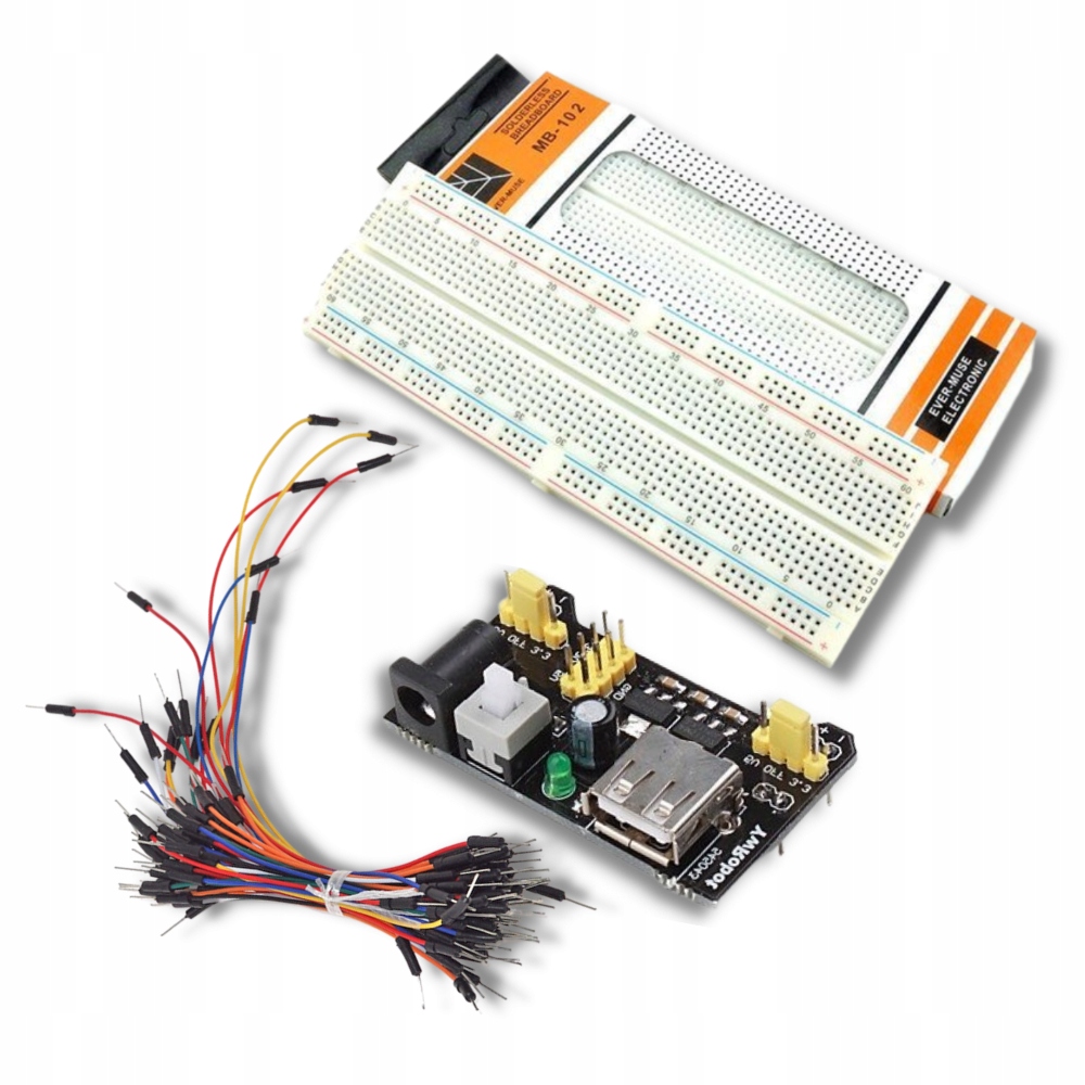 Zestaw 3w1 płytka MB-102 830 pól+ zasilacz + kable zworki 65szt do Arduino Kod producenta PB006