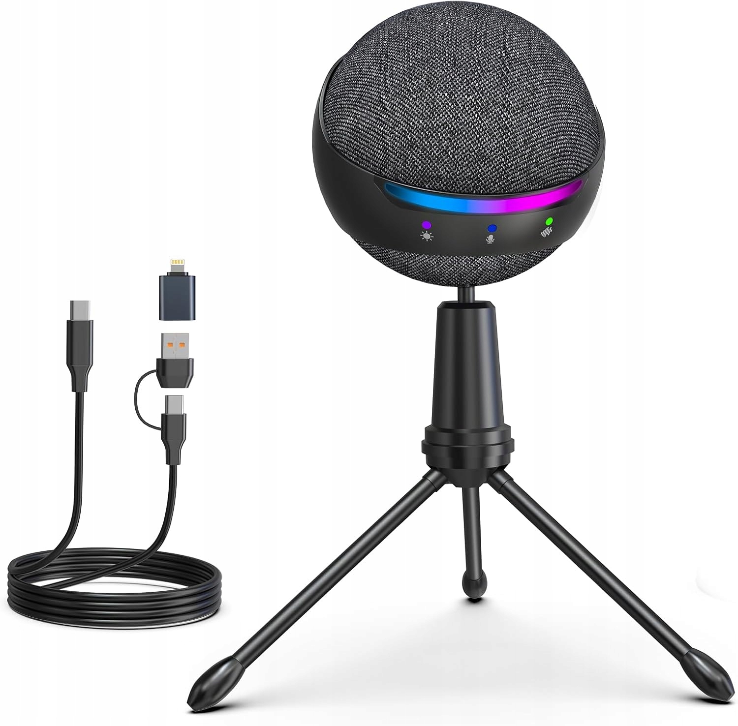 MIKROFON USB Z REDUKCJĄ SZUMÓW ANC RGB DO PC i TELEFONU