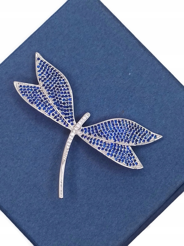 Luxusní Brož Vážka Safírová Granátová Stříbrná Rod Krabička Na Dárek