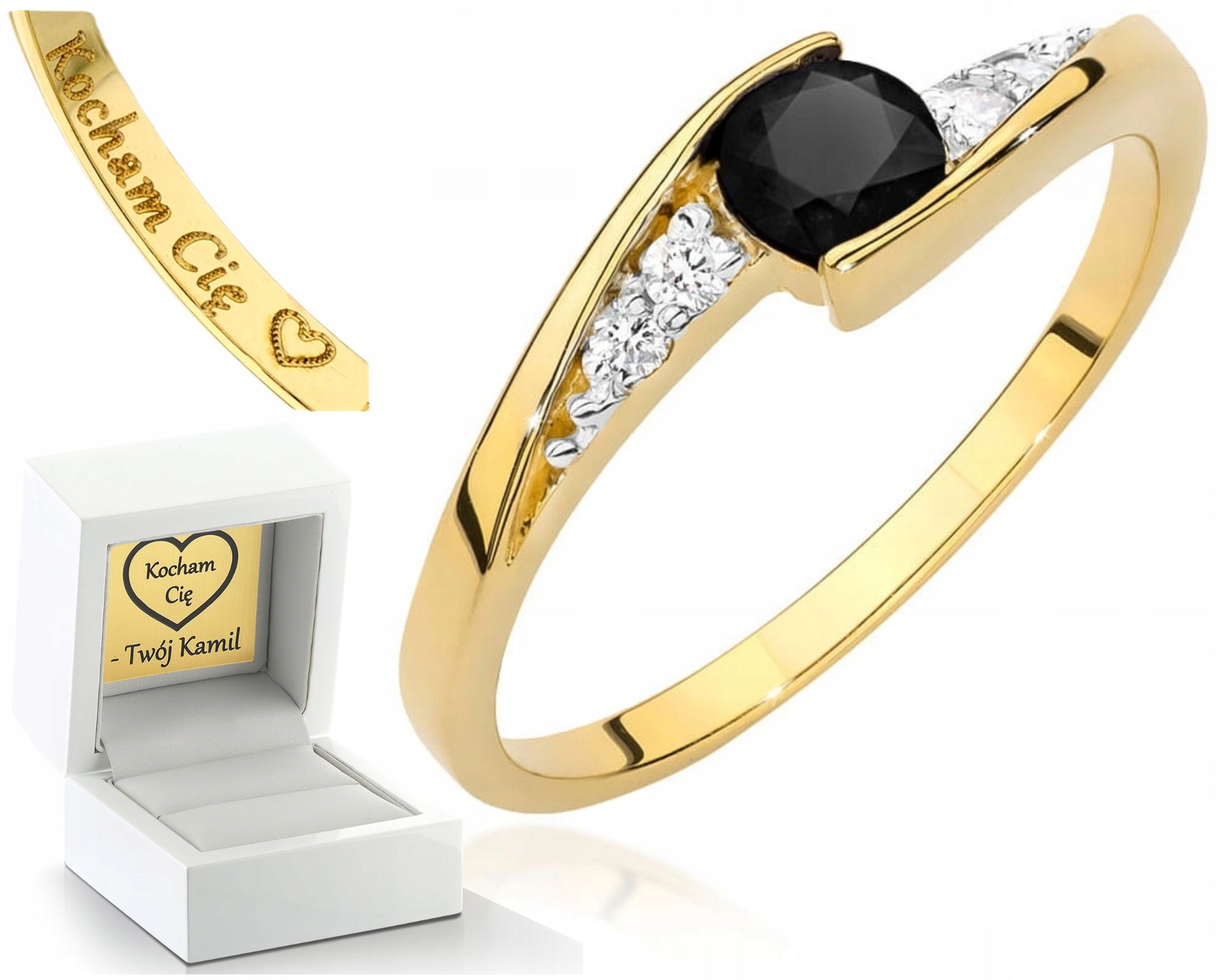 Prstýnek Prstenn S Černými Diamanty A Diamanty Ze Gravírování S Gravírou 585