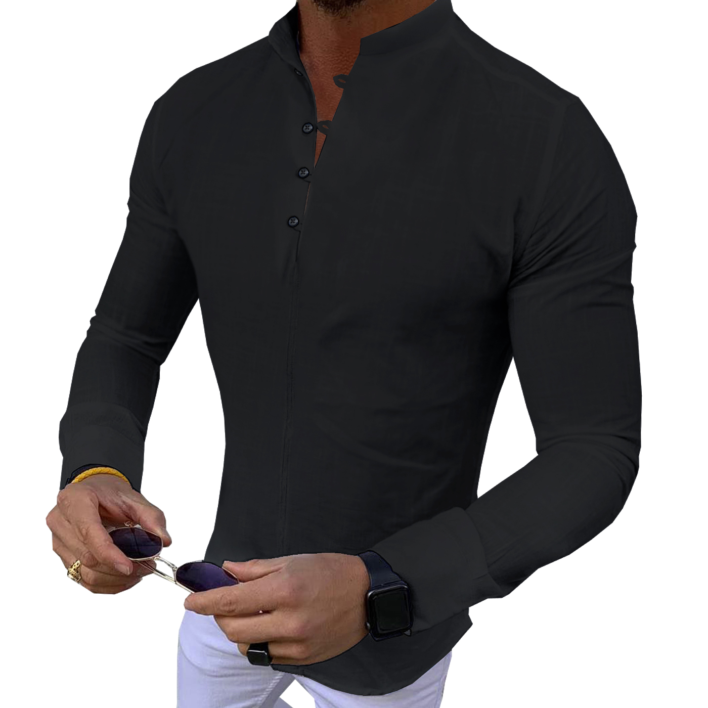 Koszula męska stójka Ślub Wesele Casual Bawełniana