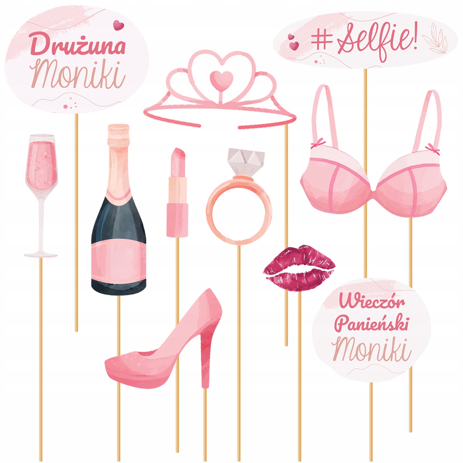 FOTOBUDKA ZESTAW DO ZDJĘĆ PANIEŃSKI RÓŻOWE PERSONALIZACJA Z2