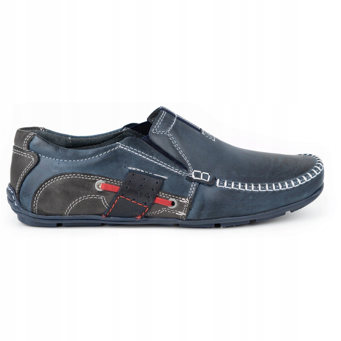 Pánské kožené nazouvací mokasíny casual Polské 834 tmavě modré 40