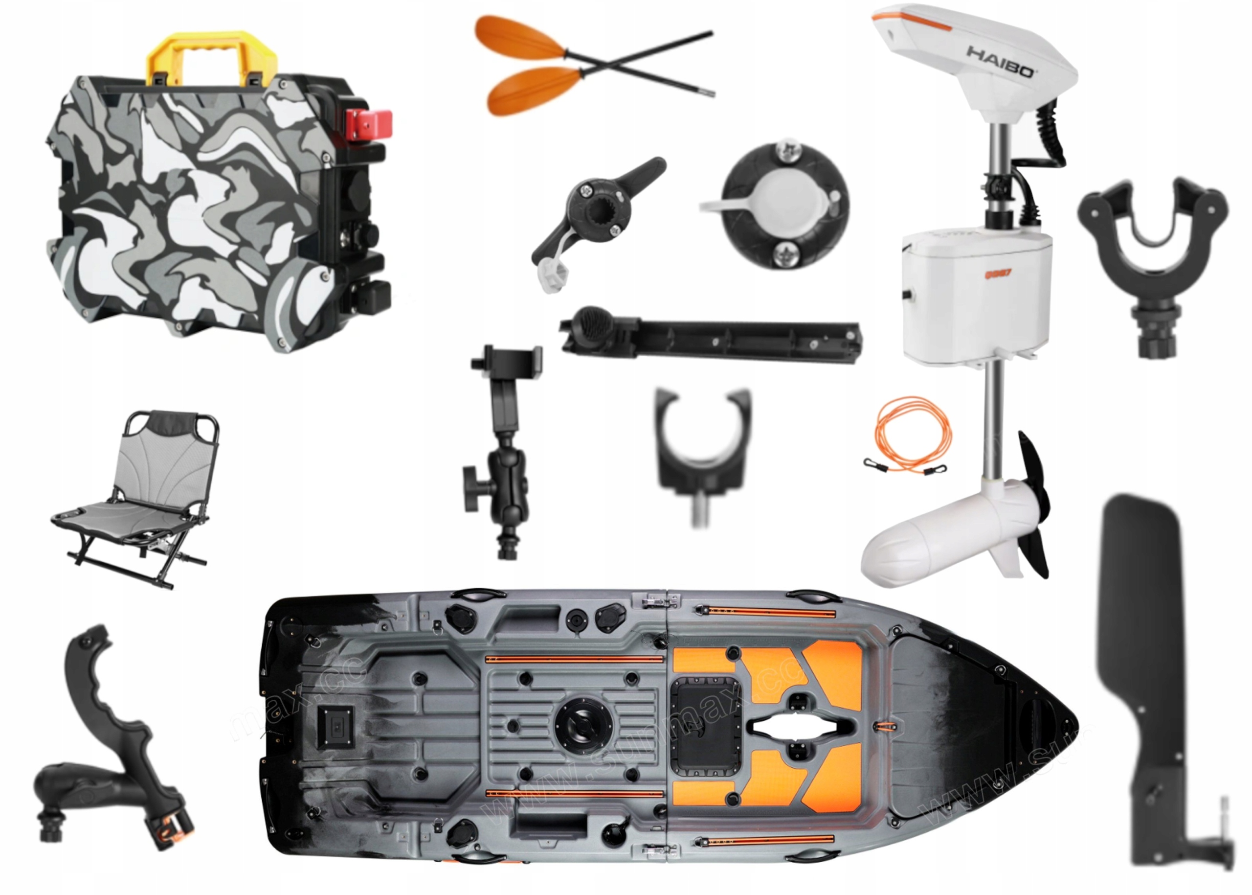 Kajak Wędkarski Haibo Baittrack Modułowy Silnik Gps kotwica akumulator 1 os