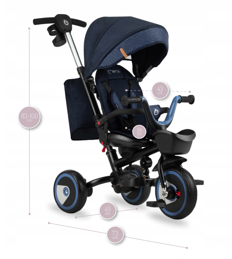 ROWEREK TRÓJKOŁOWY 5w1 MoMi INVIDIA OBROTOWY 360° AKCESORIA KOSZ TORBA Hamulec Tył