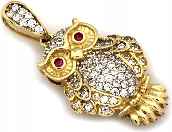 Moderní přívěsek ze zlata 585 sova zdobený zirkony jako dárek 14k