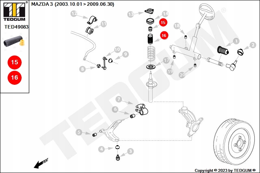 ODBOJNIK AMORTYZATORA PRZEDNIEGO LEWY PRAWY OSŁONA FORD MAZDA VOLVO Stan opakowania oryginalne