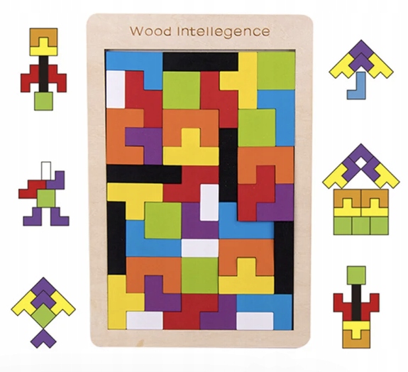 KLOCKI DREWNIANE UKŁADANKA TETRIS 40 ELEM TANGRAM Marka Tadekmark