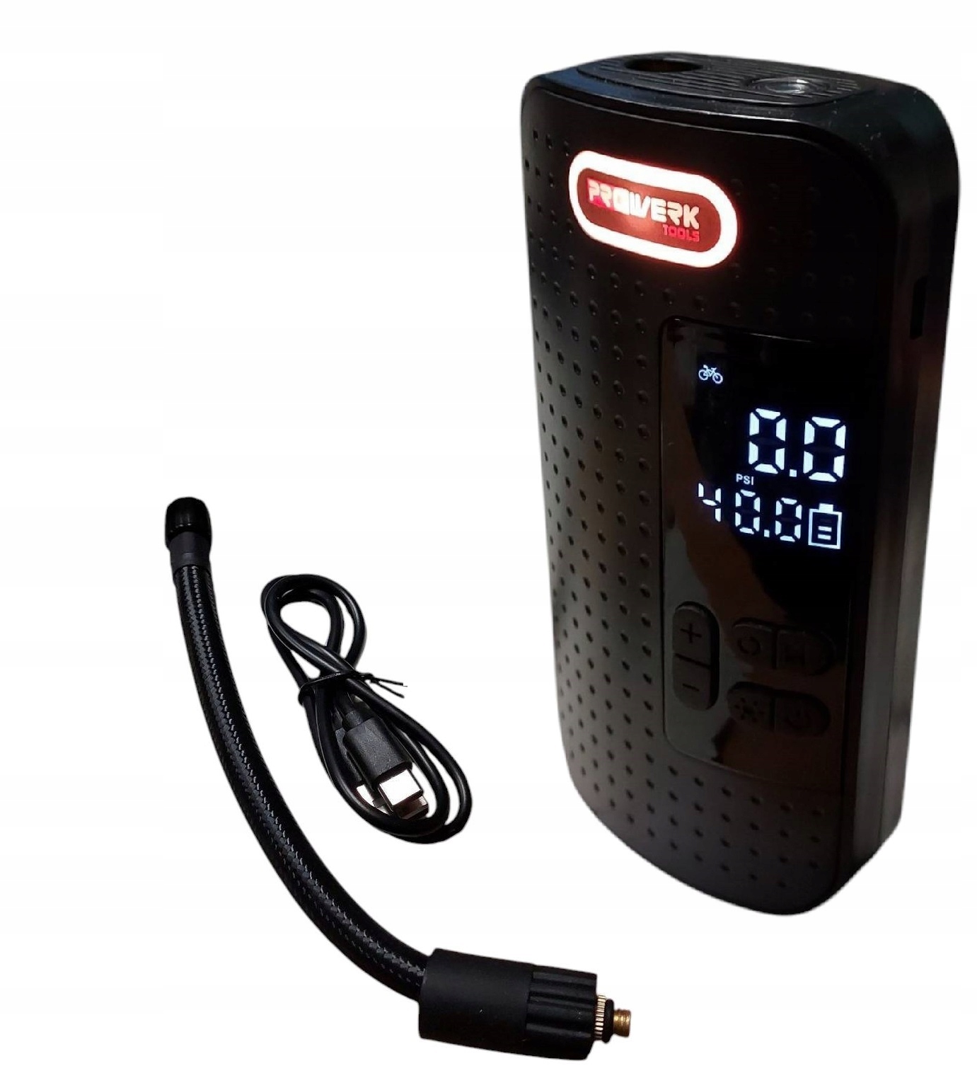 Kompresor akumulatorowy 8V LI-Ion 2000mAh 10 Bar 150PSI 40 W latarka Led Bl