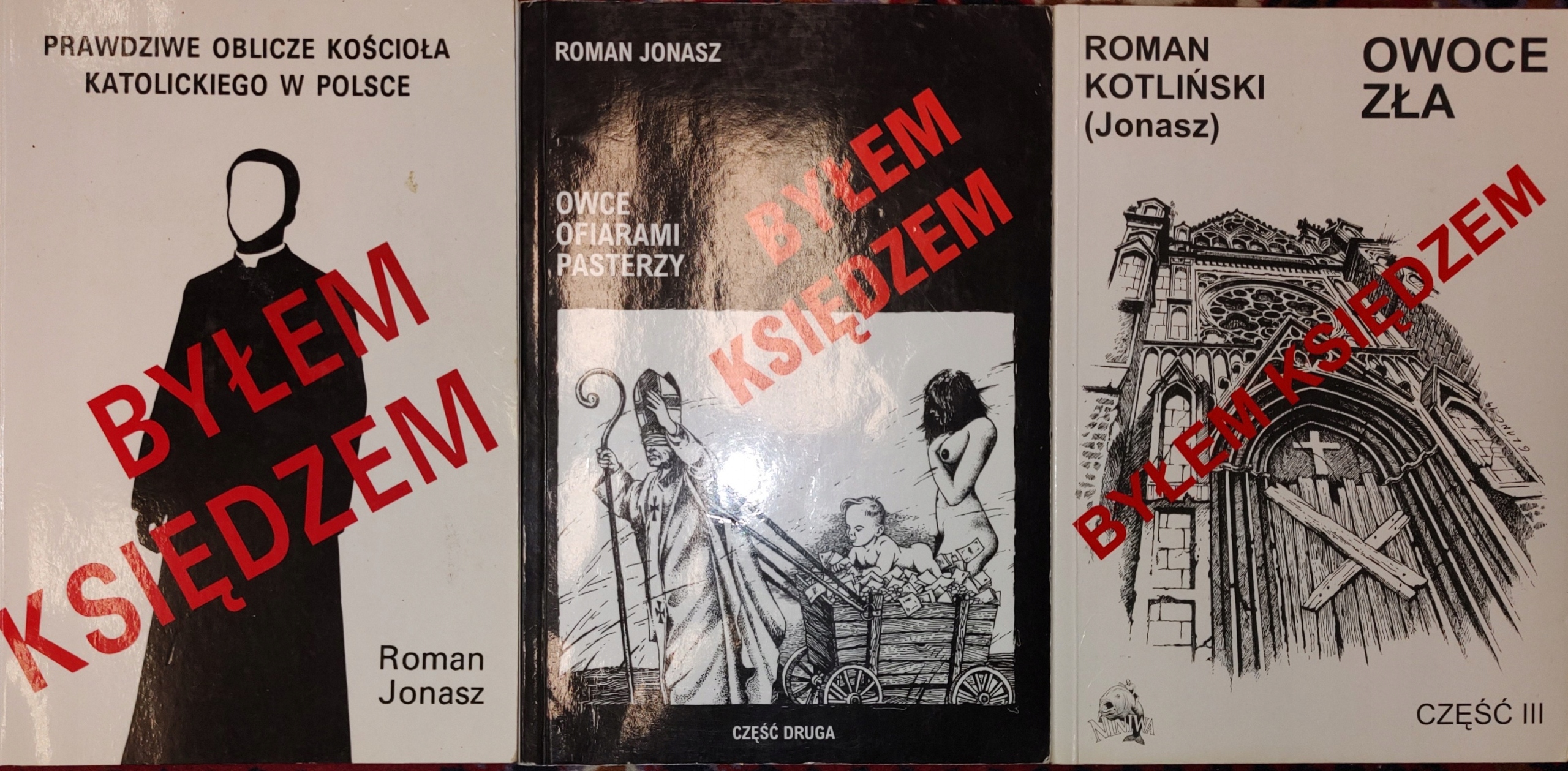 Roman Jonasz BYŁEM KSIĘDZEM 1-3 autografy