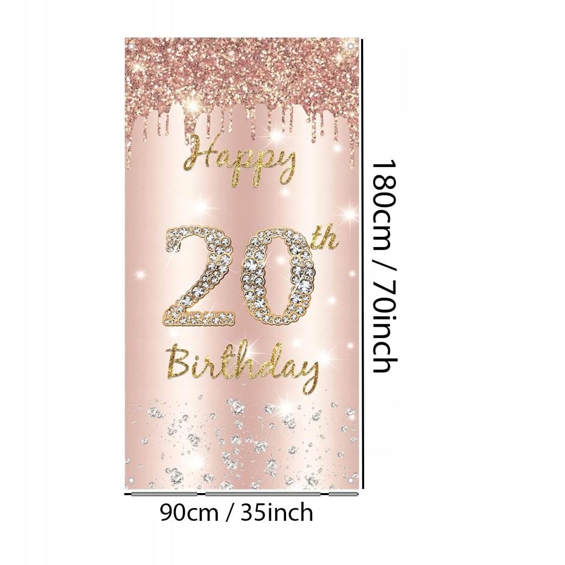 Pozadí banner na narozeninovou stěnu Tecreo 20 let 180 x 90 cm růžová brokátová barva