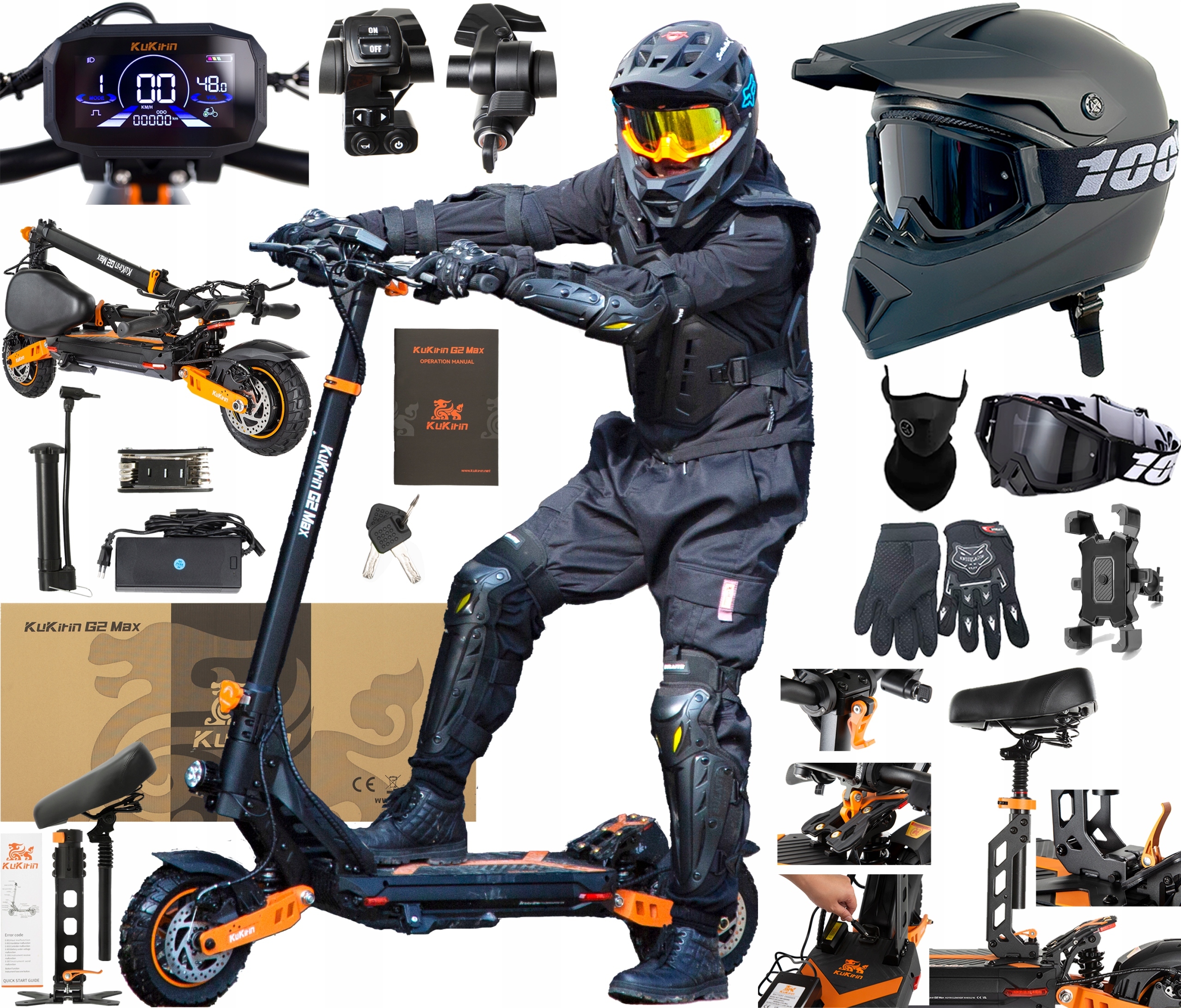 KuKirin G2 Max Składany 1000W 48V 20.8AH 55KM/H 70KM Terenowy +5 Pl