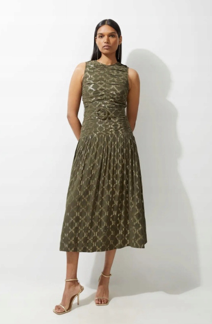 Zelené Šaty MIDI Z Viskózy Karen Millen Xs