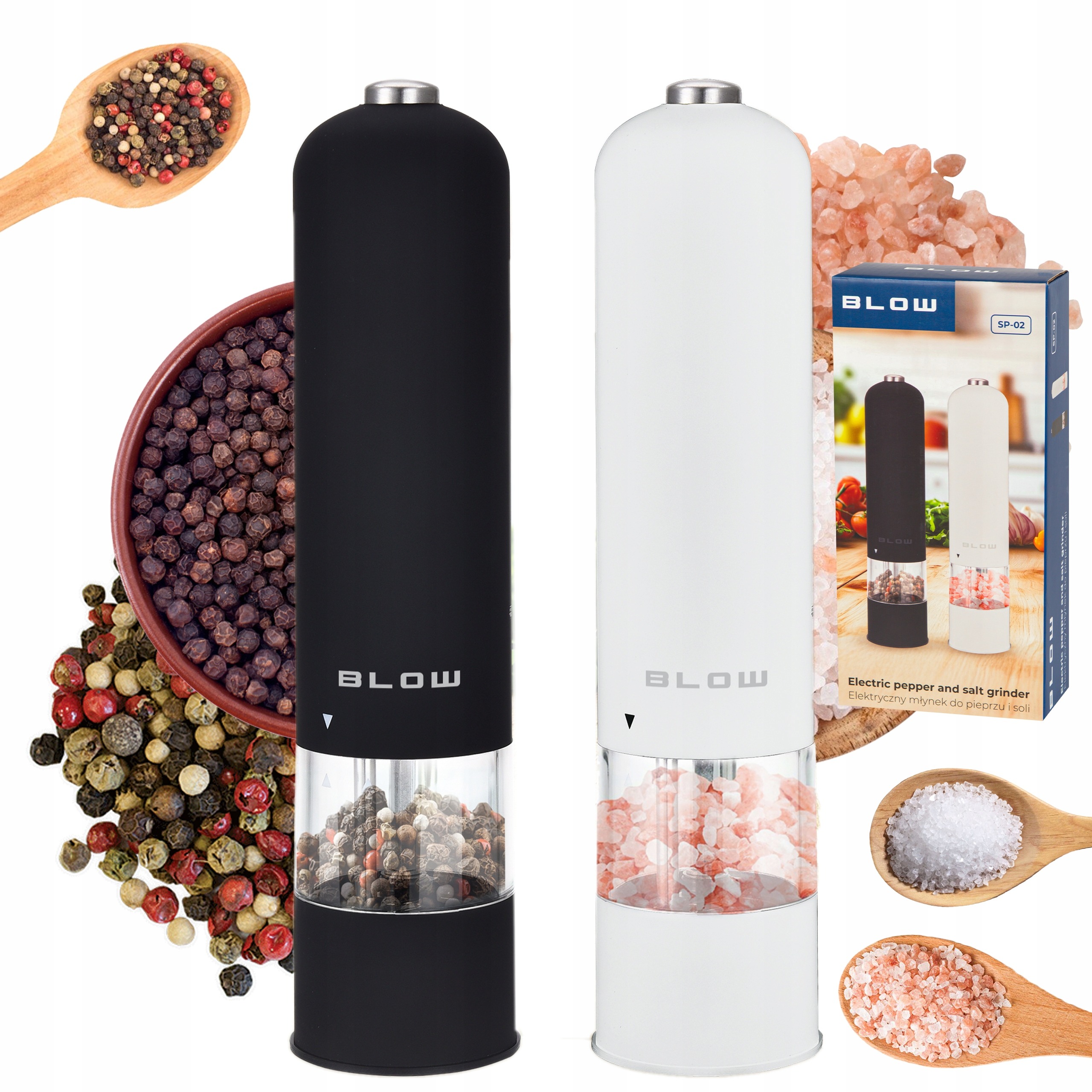 Elektryczny Młynek Do Soli I Pieprzu Przypraw Regulacja Mielenia Zestaw 2x