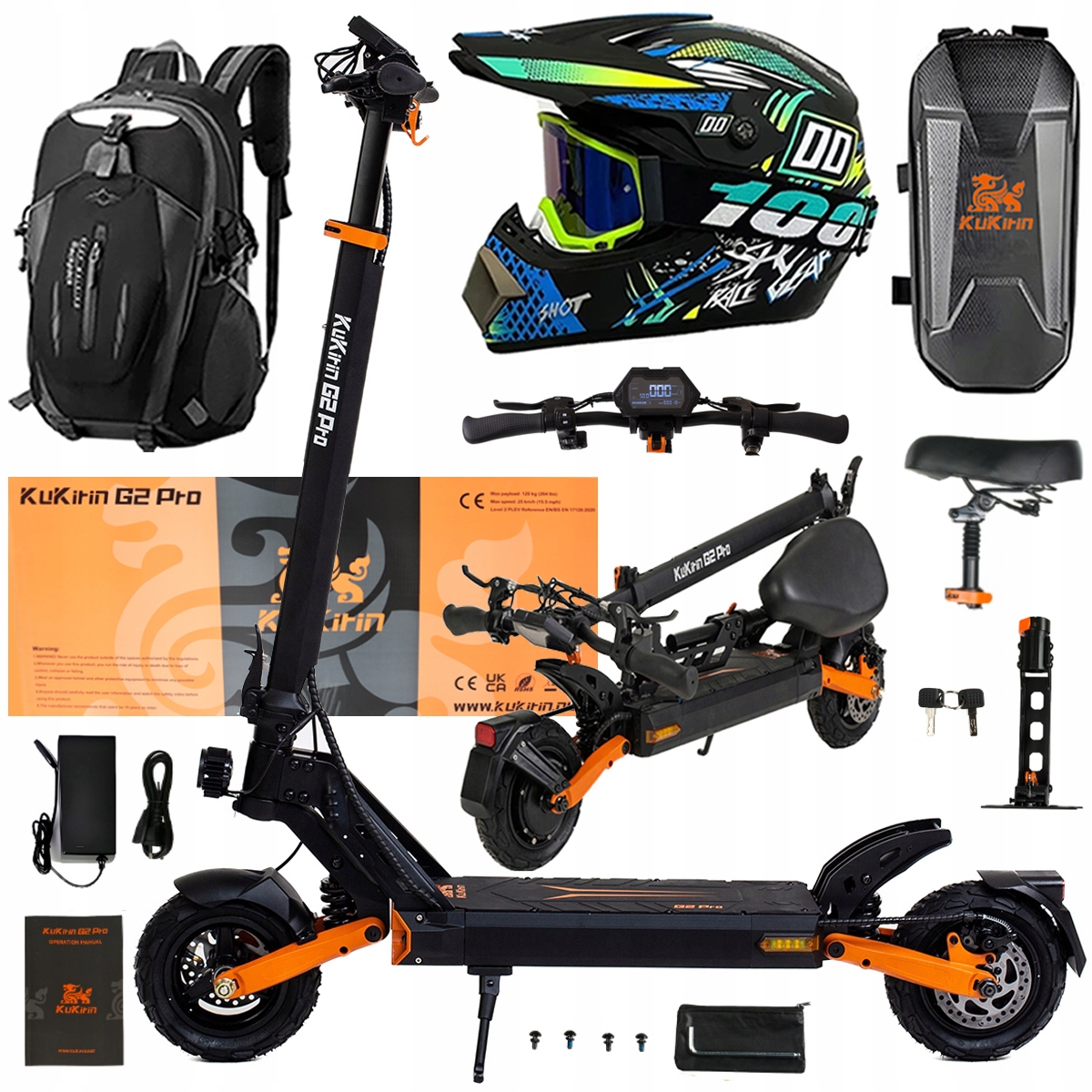 Składany Pojazd Elektryczny Kukirin G2 Pro 1000W 48V 15.6AH 45KM/H +Prezent