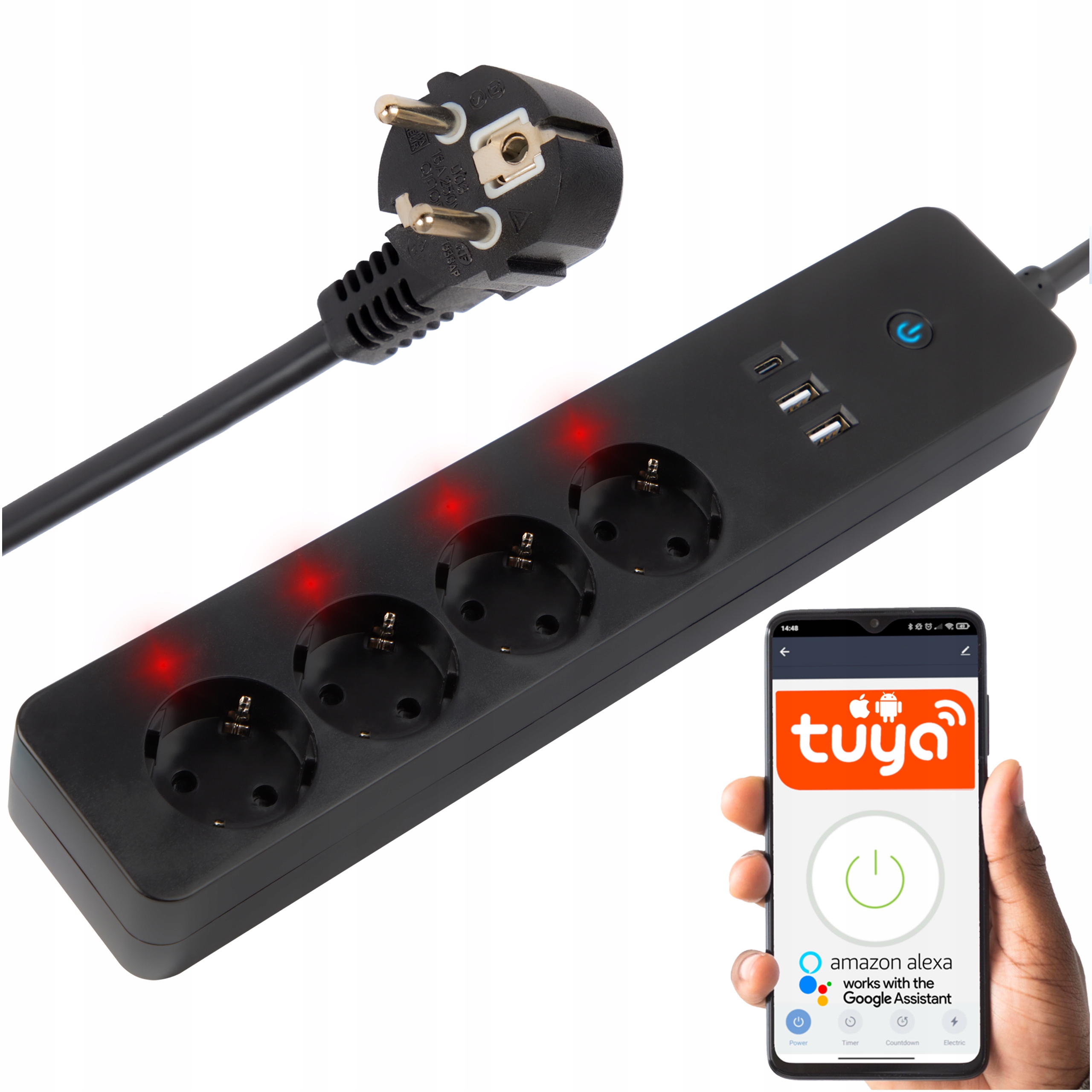 Chytrý Prodlužovací Kabel Wifi Sítě 1,5M Černý Usb Zásuvková Lišta